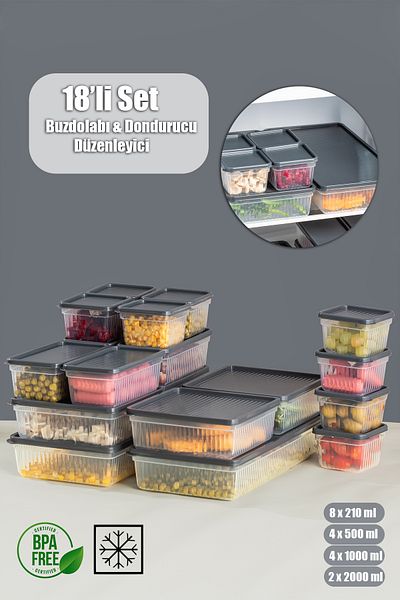 Porsima 2016 18-Piece Freezer Refrigerator Organizer Suitable for Deep Freezer Pulses Storage Container Set