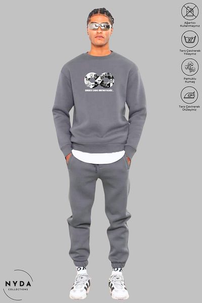 Nyda Collections Unisex μακρυμάνικο Ataturk Infinity με στάμπα με λαιμόκοψη χωρίς κουκούλα υπερμεγέθη φούτερ