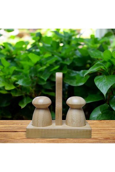 devigo Bamboo Salt and Pepper Shakers Set - Stylish Design with Stand
