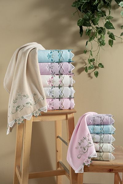 Turkar-Arliva Azra Velvet Embroidered Dowry Towel Gray 50X85