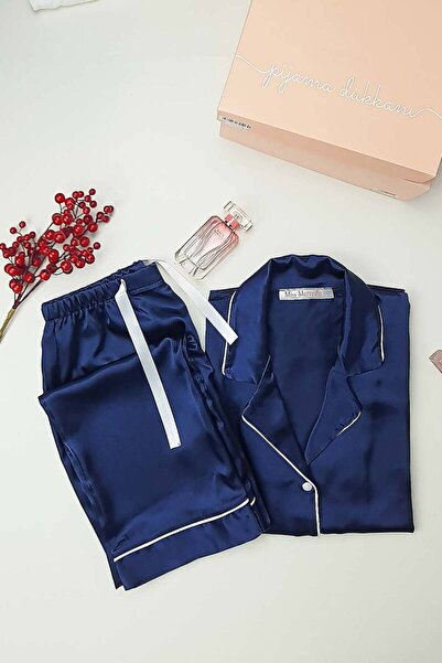 Miss Merveille Жіночий піжамний комплект з шовкового сатину на ґудзиках - тем...