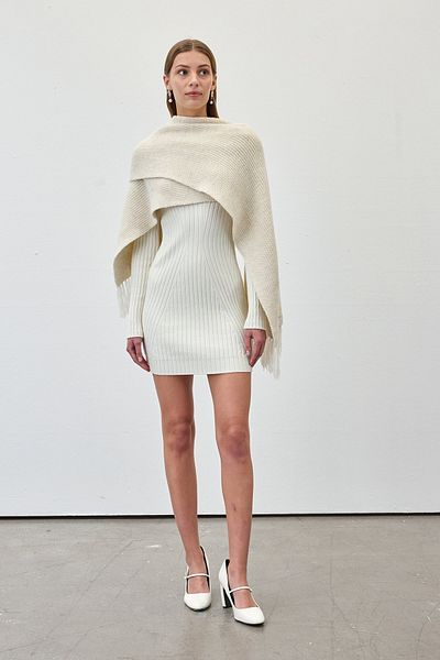 VATKALI Perkins Collar Short Knitwear Dress