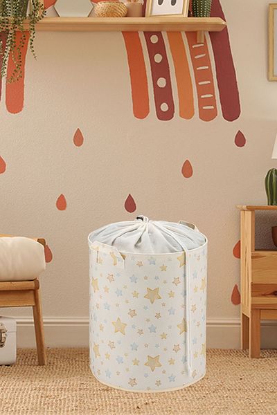 Rope Home منظم تخزين ألعاب بنمط نجمة مع شبكة برباط وسلة قابلة للطي 37x40