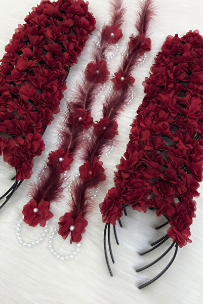 ZEYMERADE Bordo Nedime Bilekliği ve Nedime Tacı (Plastik), Kına Gecesi, Bekarlığa Veda Partisi, Bride 20 Parça