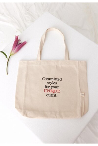 TUBİA Baskılı Körüklü Kanvas Bez Çanta