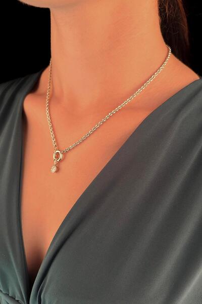 Fiyonk Kuyumculuk 14 Ayar Altın Yuvarlak Baget Taşlı Burgu Kolye