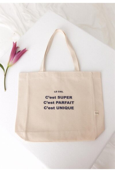 TUBİA Geantă tote din pânză cu gusetă imprimată