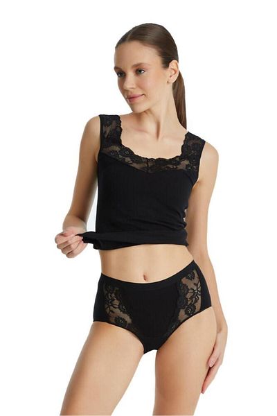 Blackspade 1316 Black Cotton Lace High Waist Panties