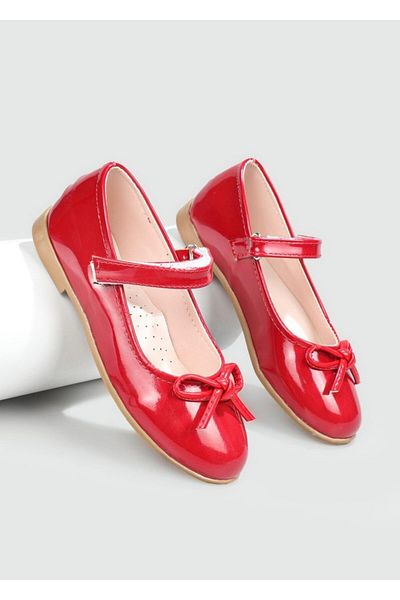 babelia Red Bow Patent Leather Girl's Ballerina Flats