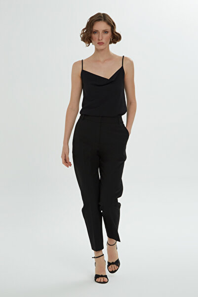 GİZİA Degaje Yaka  Askılı Siyah Bluz