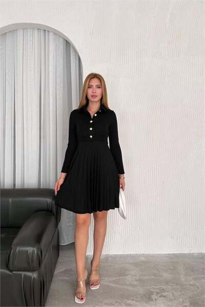 Dipmoda tricotaje de damă, rochie mini plisată cu nasturi DPK2166