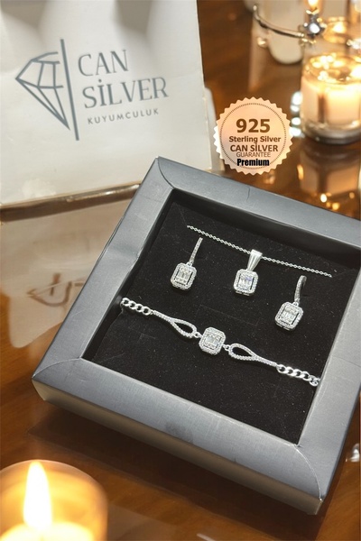 CAN SİLVER 925 Ayar Gümüş 3 Lü Baget Set- Baget Kolye Set (Özel Kutulu)-Anneler Günü Hediyesi
