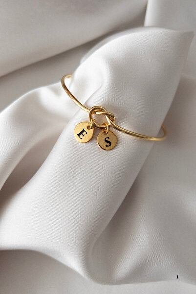 Karflake Altın Kaplama Kendinden Ayarlanabilir Harfli Düğüm Kelepçe Şık Zarif Kadın Bileklik