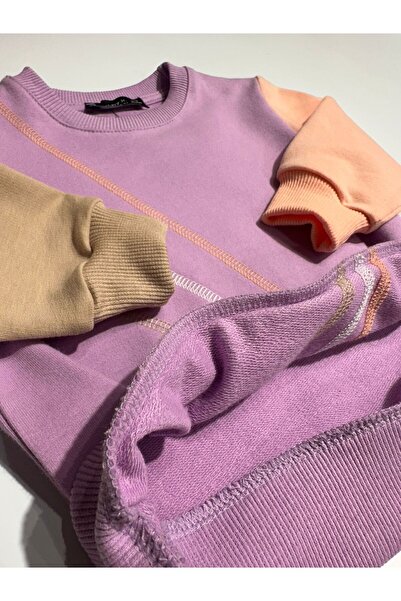 BOBBY JR KİDSWEAR Karyoka Stitched Sleeves and Pieces Stitched 6 Months 3 Years Old Sweatshirt Trousers Girl's Set