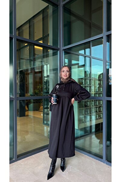 moda zeynaa Önü Düğmeli 3 İplik Elbise