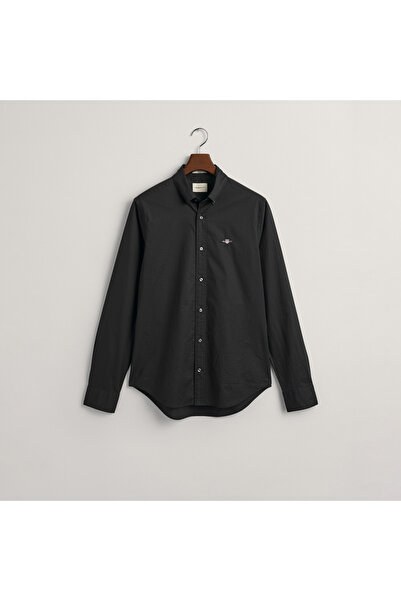 Gant Erkek Siyah Slim Fit Düğmeli Yaka Broadcloth Gömlek
