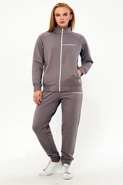 TRENDHİLL Mink Women's Half Turtleneck Neck Zipped Two Thread Large Size Tracksuit Set Edy5532B-V