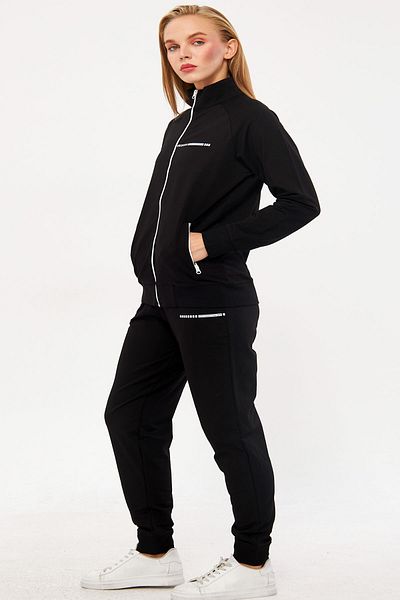 TRENDHİLL Black Women's Half Turtleneck Neck Zippered Two Thread Large Size Tracksuit Set Edy5532B-S