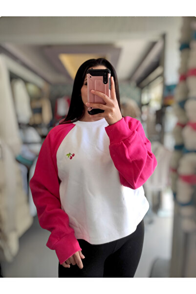 Sublime Butik Hanorac oversize alb roz brodat