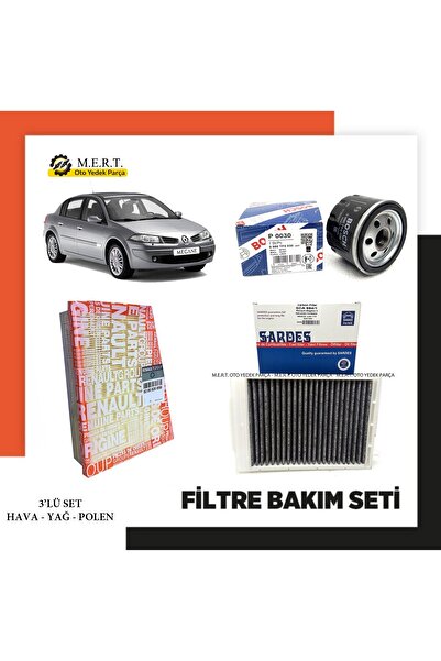 M.E.R.T. OTOMOTİV-YEDEK PARÇA Megane 2 - 1.6 16V Filtre Bakım Seti Hava-Yağ-Karbonlu Polen