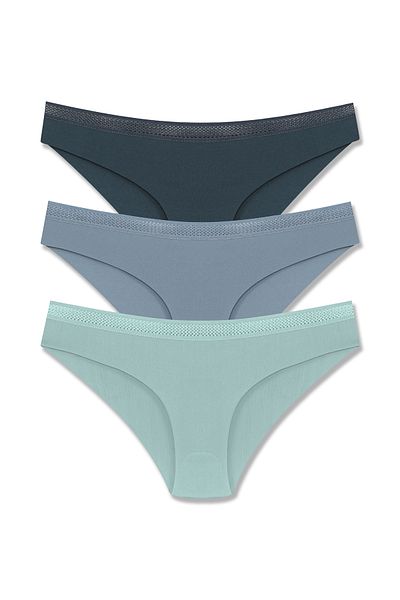 HNX Γυναικεία εσώρουχα 3 τεμαχίων Interlock Laser Cut Mesh Rubber Slip
