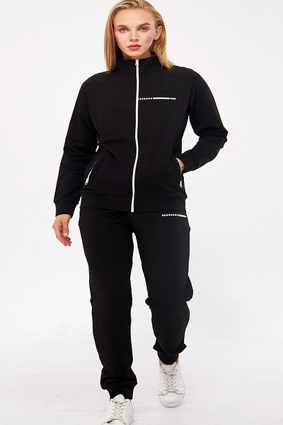 TRENDHİLL Black Women's Half Turtleneck Neck Zippered Two Thread Large Size Tracksuit Set Edy5532B-S