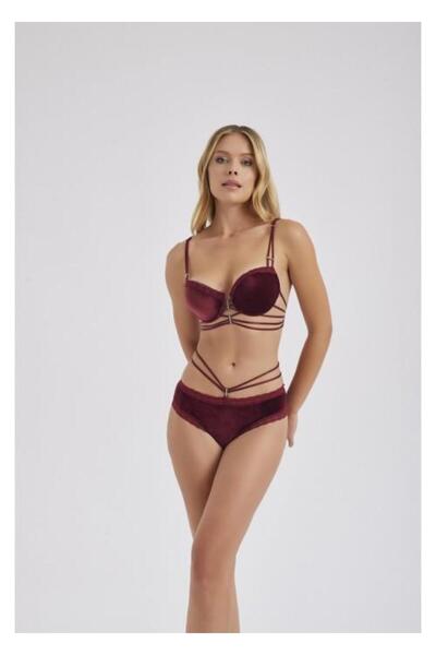 MOONLİGHT Moonlight 284 Bordo Kadife Destekli Ip Detaylı Sütyen Takımı