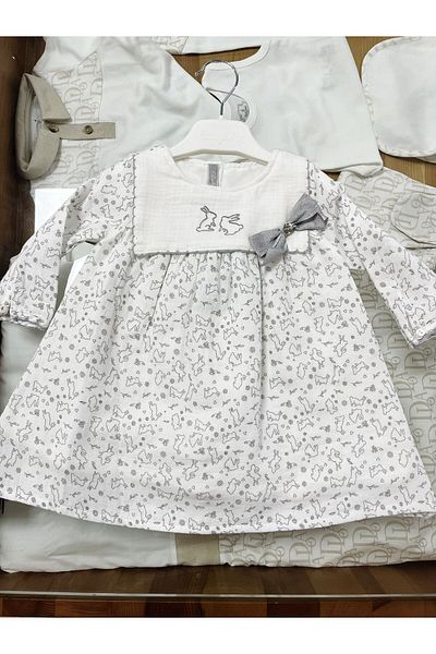 Babydola Rabbit Patterned Baby Girl Muslin Dress