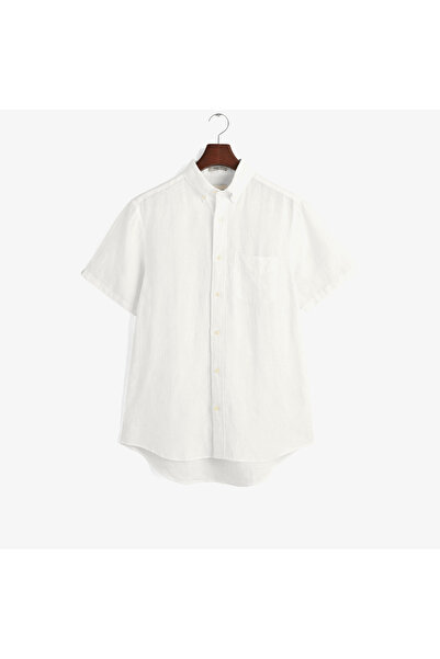 Gant Erkek Beyaz Regular Fit Düğmeli Yaka Keten Gömlek