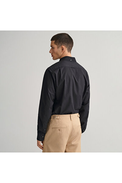Gant Erkek Siyah Slim Fit Düğmeli Yaka Broadcloth Gömlek