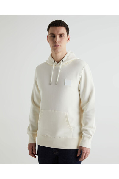 Gant Erkek Krem Regular Fit Kapüşonlu Logolu Sweatshirt