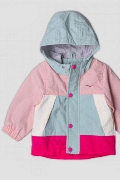 Verscon Hooded Color Block Raincoat with Pockets Seasonal Lightweight Girl's Coat