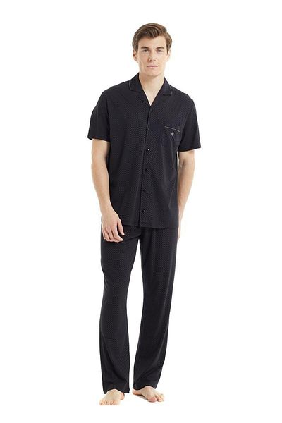 Blackspade 30813 Black Modal Men's Pajama Set - Buttoned Front, Short Sleeve