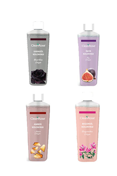 Clean Rose Efsane Kolonya Seti 4'lü (250 ml Karagül,250 ml İncir,250ml Amber ...