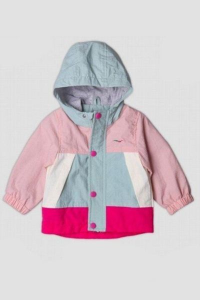 Verscon Hooded Color Block Raincoat with Pockets Seasonal Lightweight Girl's Coat
