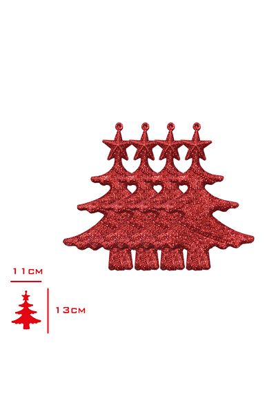 Leva House 4-Piece Glittered Red Pine Tree Miniature - Yilbası Ornament