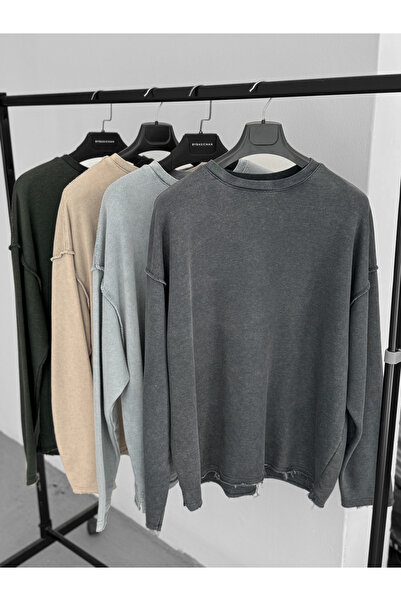 BYBASICMAN Black Reverse Stitching Washable Sweatshirt V-10-40