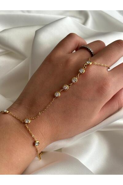 FURHAL AKSESUAR موديل نسائي من الفولاذ المقاوم للصدأ غير قابل للتشويه لون ذهبي دائري حجر زركون موديل Şahmeran أنيق