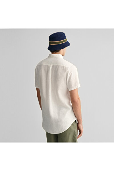 Gant Erkek Beyaz Regular Fit Düğmeli Yaka Keten Gömlek