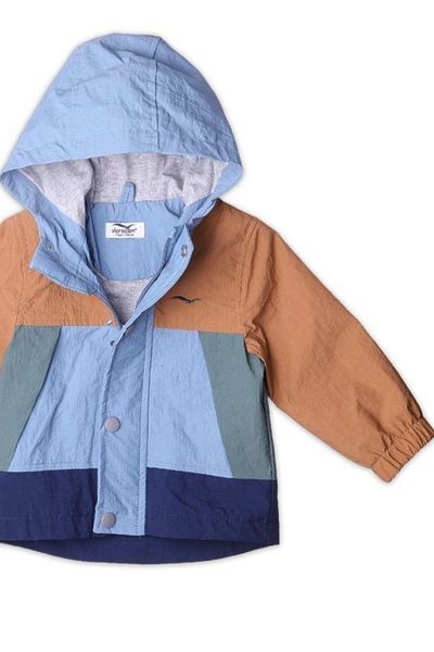 Verscon Hooded Color Blocked Raincoat with Pockets Seasonal Lightweight Boy's Coat
