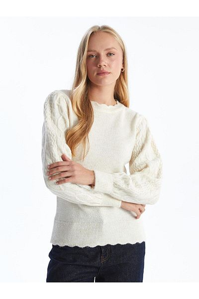 LC Waikiki Дамски трикотажен пуловер с кръгло деколте LCW Comfort