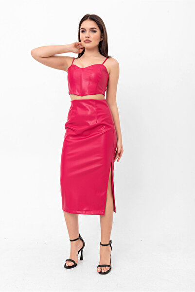 Swass Fusta midi din piele artificială cu detaliu cu fante