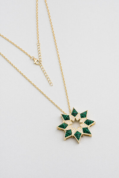 So CHIC... Malahit Çiçeği 18 Ayar Sarı Altın Kaplama Gümüş Tasarım Kolye