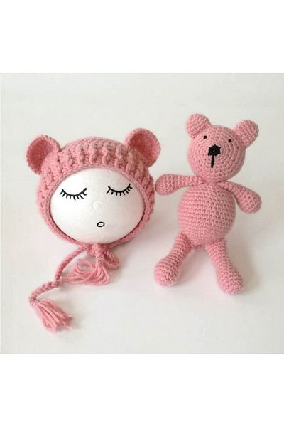 OEM Set de caciulita cu ursulet pentru nou-nascut Drool (Culoare: Roz inchis)