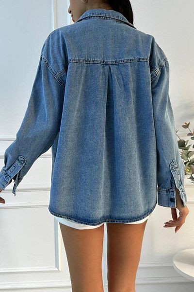 ZAROLİ Cămașă de damă oversize din denim albastru