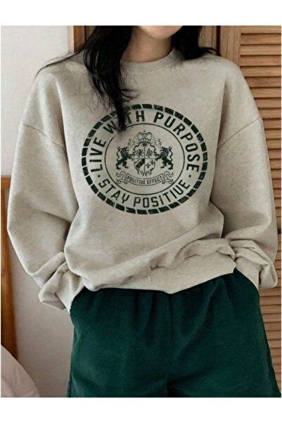 MOONBULL Unisex Live With Purpose Printed Oversize φούτερ με λαιμόκοψη