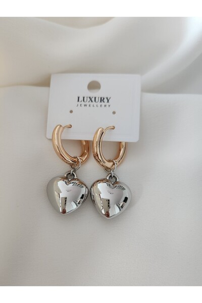 HERCY Gümüş ve Rosegold Renkli Kalpli Ithal Vip Küpe