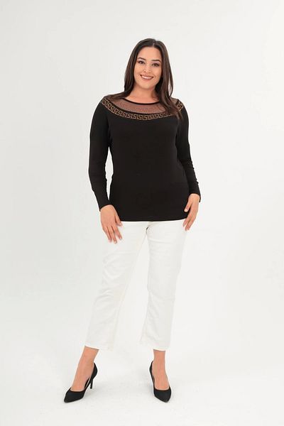 aytemas Tulle Collar Stone Printed Blouse