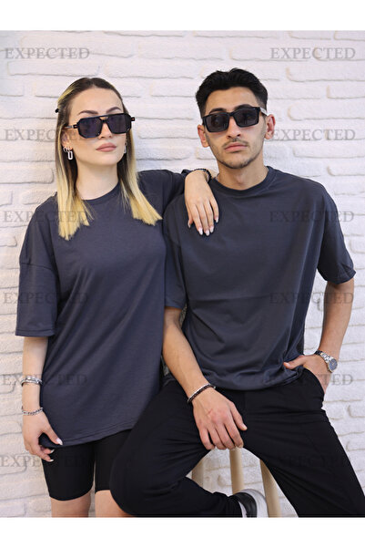 EXPECTED Lover Couple Combination Oversize Basic Bumbac Simplu Tricou - 2 Piese