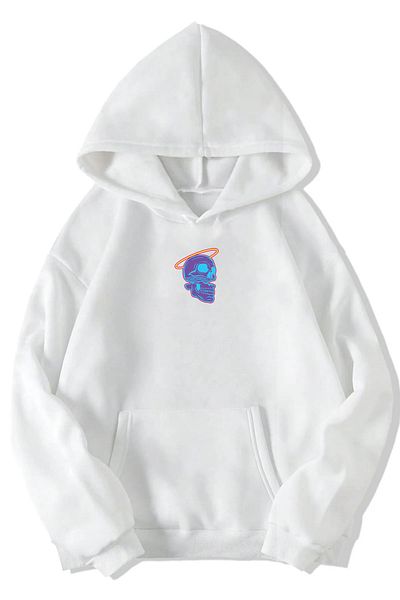 DEEPSENCE ΛΕΥΚΟ Unisex Oversize Φούτερ με κουκούλα - Vardvıne ΠΙΕΣΜΕΝΟ ΠΙΣΩ